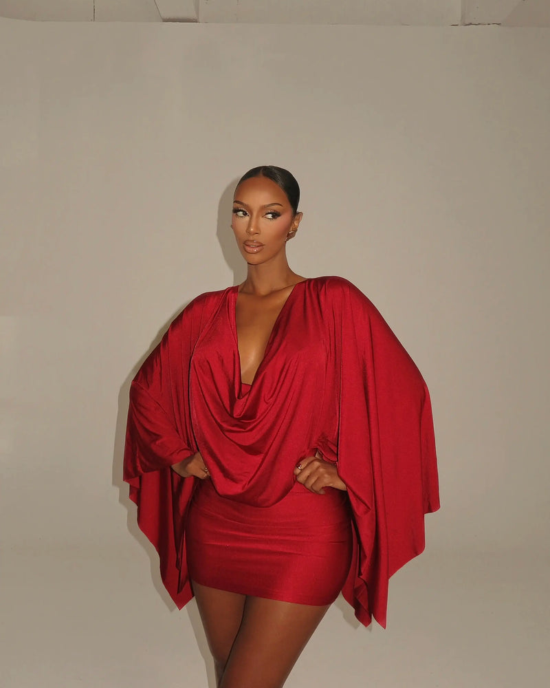 Women Elegant Sexy V-neck Dresses Retro Solid Spliced Flare Sleeve Prom Dress Chic Midnight Club Party Mini Robe New Trendy Gown