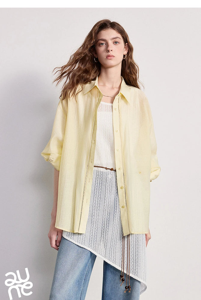 TOYOUTH Women Shirt 2026 Spring New Lyocell Acetate Vacation Commuter Shirt