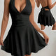 Sexy Halter Backless Tie Waist Pleated Bodycon Dress, Summer New Fashion Slim Fit V-Neck Dress