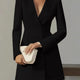 Autumn Double Breasted Solid Color V-Neck Office Suit French Long Sleeved Elegant Slim Fit Blazer Dress for Woman
