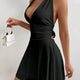 Sexy Halter Backless Tie Waist Pleated Bodycon Dress, Summer New Fashion Slim Fit V-Neck Dress