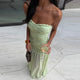 Chic Light Green Strapless Gown Floral Textured Bodice Sheer Chiffon Maxi Skirt 2026 Coquette Beach Vacation Evening Dress New
