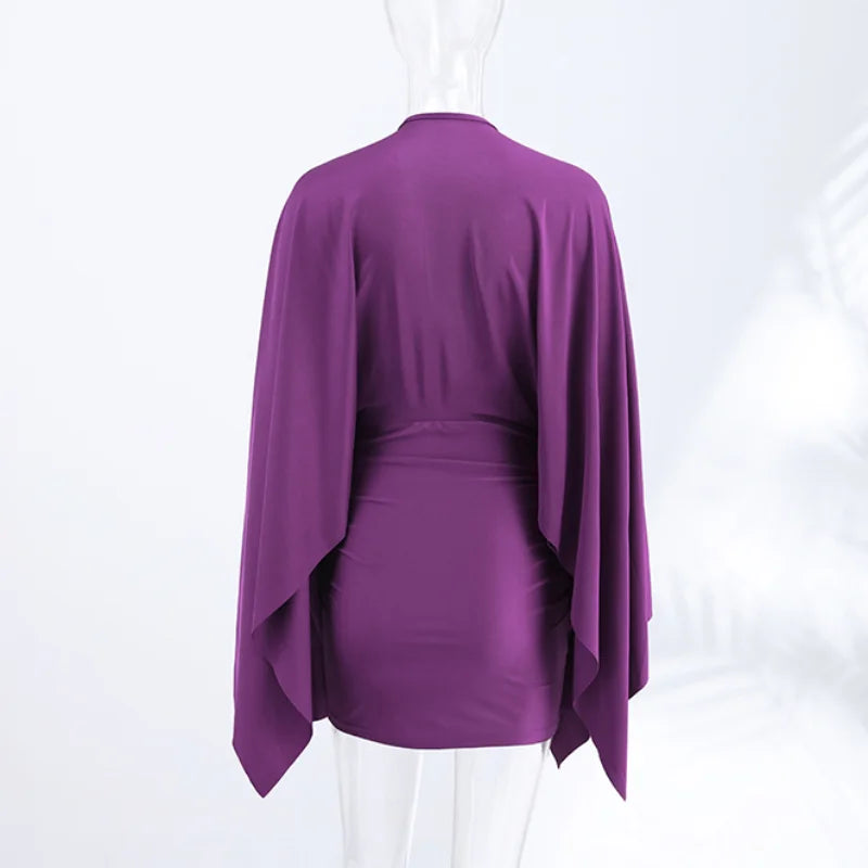 Women Elegant Sexy V-neck Dresses Retro Solid Spliced Flare Sleeve Prom Dress Chic Midnight Club Party Mini Robe New Trendy Gown