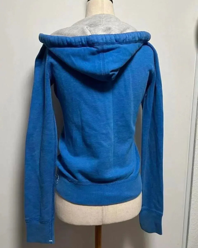 2025 new blue sweatshirt for women fall and winter gothic American retro casual bulk streetwear Y2K design Slim cardigan jacket