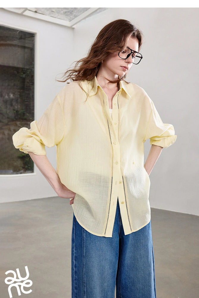 TOYOUTH Women Shirt 2026 Spring New Lyocell Acetate Vacation Commuter Shirt