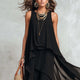 2026 new black sleeveless irregular chiffon long dress with elegant temperament for women