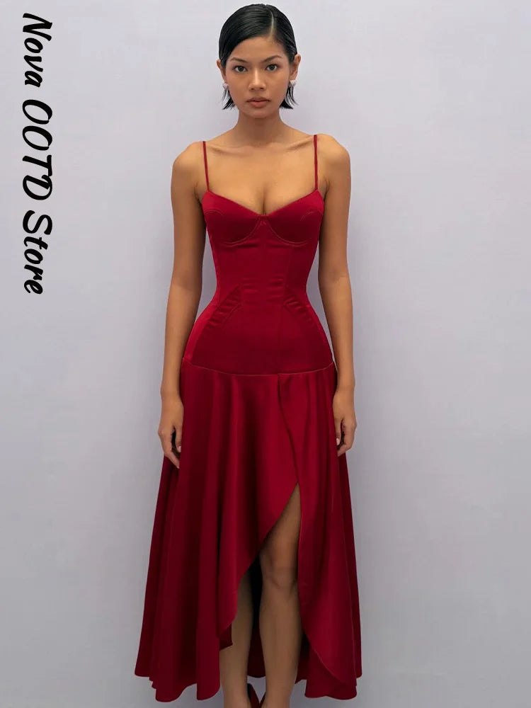 Slit Waist Cinching Evening Dress V Neck Sleeveless Slim Irregular Long Women's Summer Dresses New Elegant Party Robe 2026