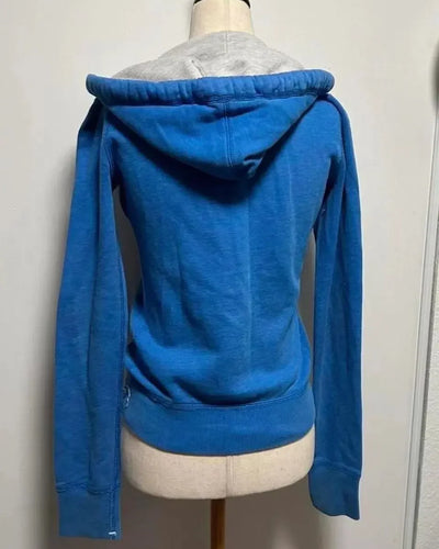 2025 new blue sweatshirt for women fall and winter gothic American retro casual bulk streetwear Y2K design Slim cardigan jacket