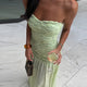 Chic Light Green Strapless Gown Floral Textured Bodice Sheer Chiffon Maxi Skirt 2026 Coquette Beach Vacation Evening Dress New
