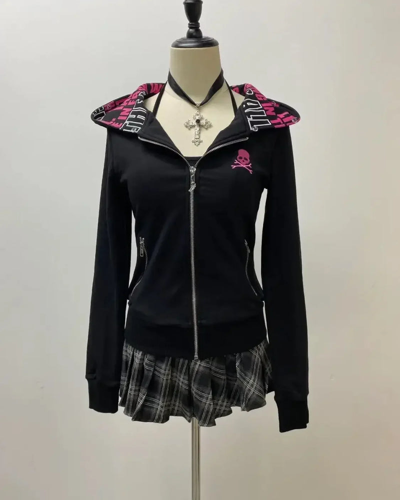 2025 new blue sweatshirt for women fall and winter gothic American retro casual bulk streetwear Y2K design Slim cardigan jacket