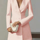Autumn Double Breasted Solid Color V-Neck Office Suit French Long Sleeved Elegant Slim Fit Blazer Dress for Woman