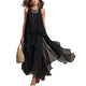2026 new black sleeveless irregular chiffon long dress with elegant temperament for women
