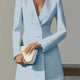 Autumn Double Breasted Solid Color V-Neck Office Suit French Long Sleeved Elegant Slim Fit Blazer Dress for Woman