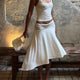 White Lace Patchwork 2 Piece Dress Sets Sexy Halter Short Tanks+A-line Skirts Women Sets Summer New Women Holiday Beach Outfits